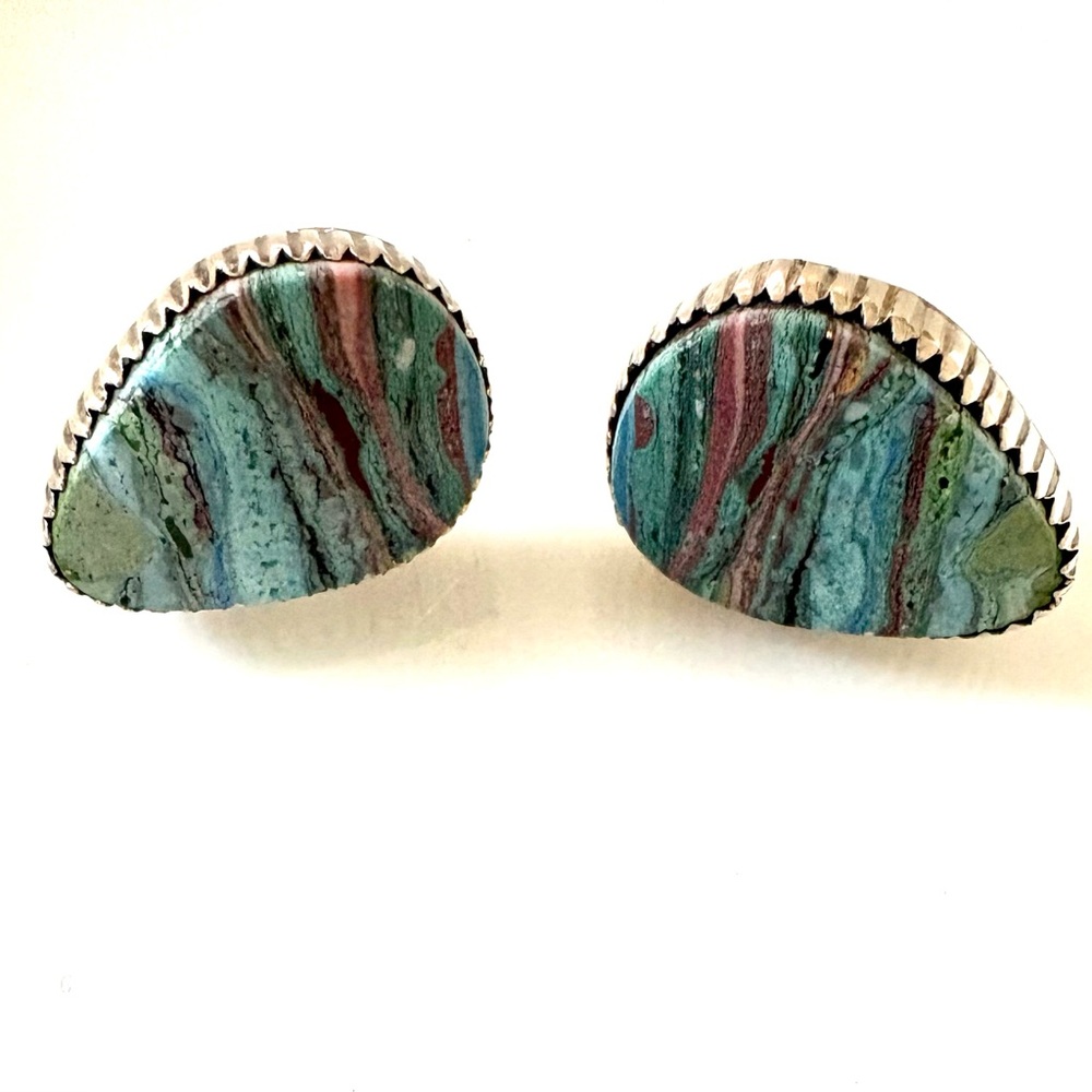 Begay Navajo Handmade Teardrop Stone Earrings - Sterling Silver